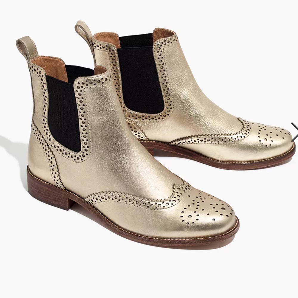 Madewell The Ivan Brogue Chelsea Boot in Metallic